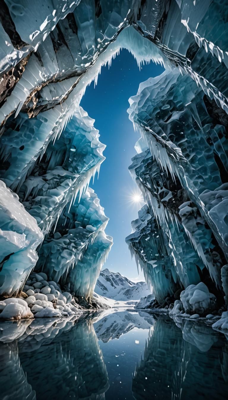 Breathtaking Ice Cave Reflection: Professional Photography