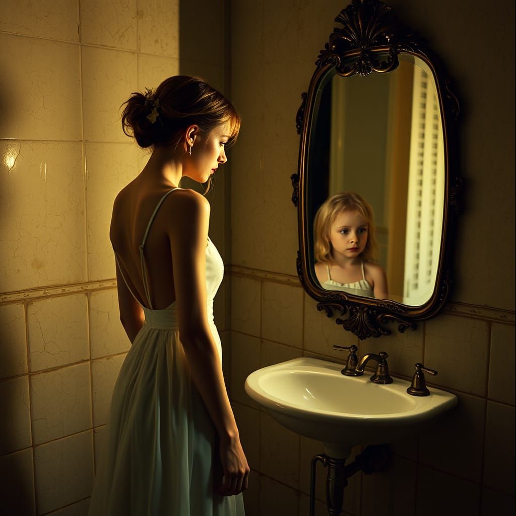 Ethereal Portrait in a Forgotten Bathroom