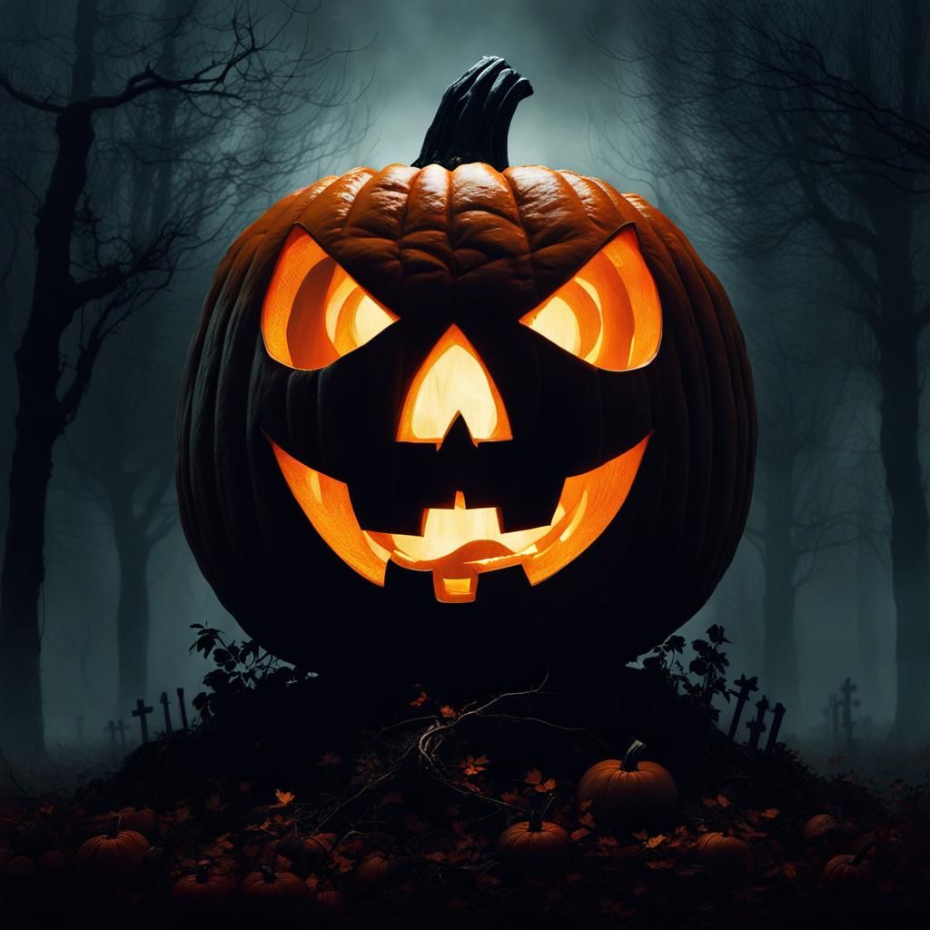 Jack-o-Lantern Double Exposure in Cemetery