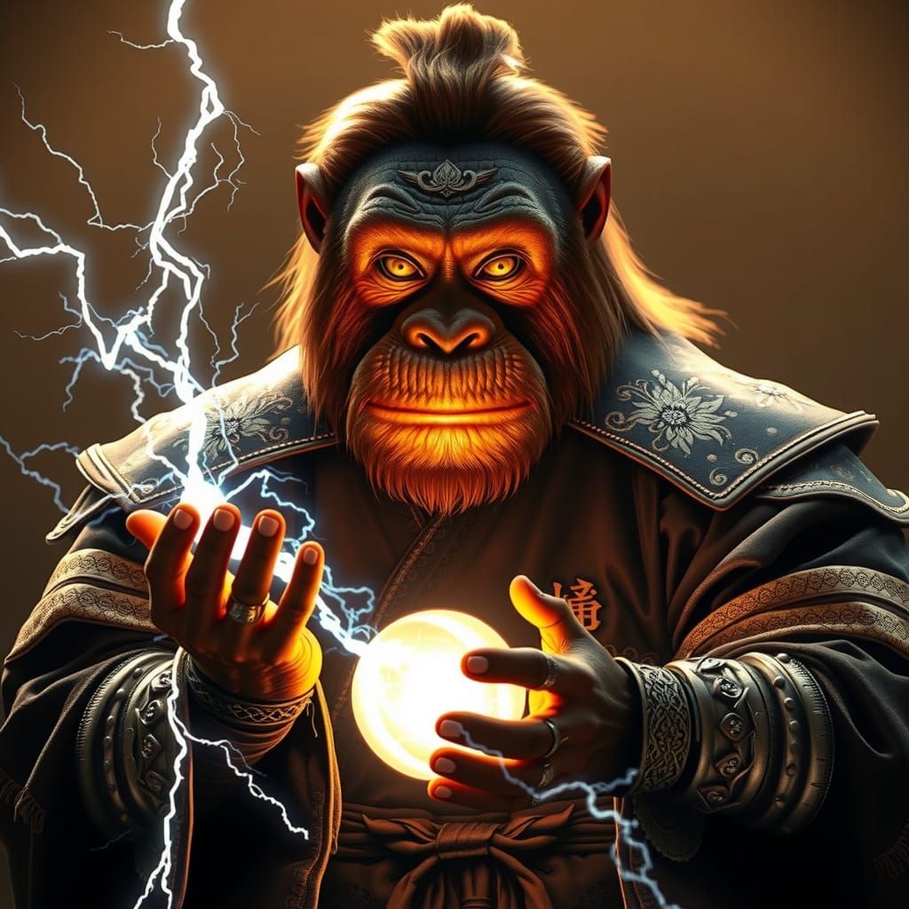 Orangutan Sorcerer Summons Mystic Orb: Cinematic Hyperrealis...