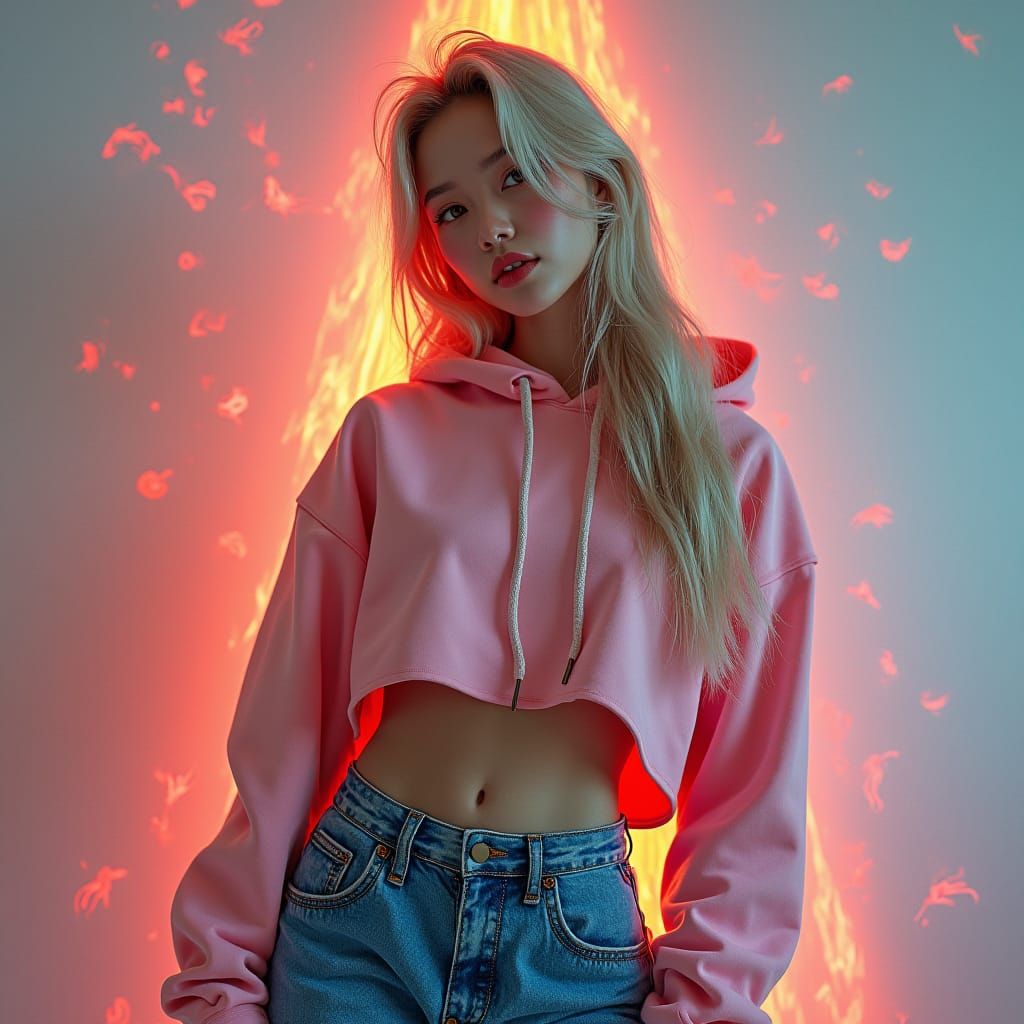 K-Pop Idol Photoshoot in Hyperrealistic Splash Art Style