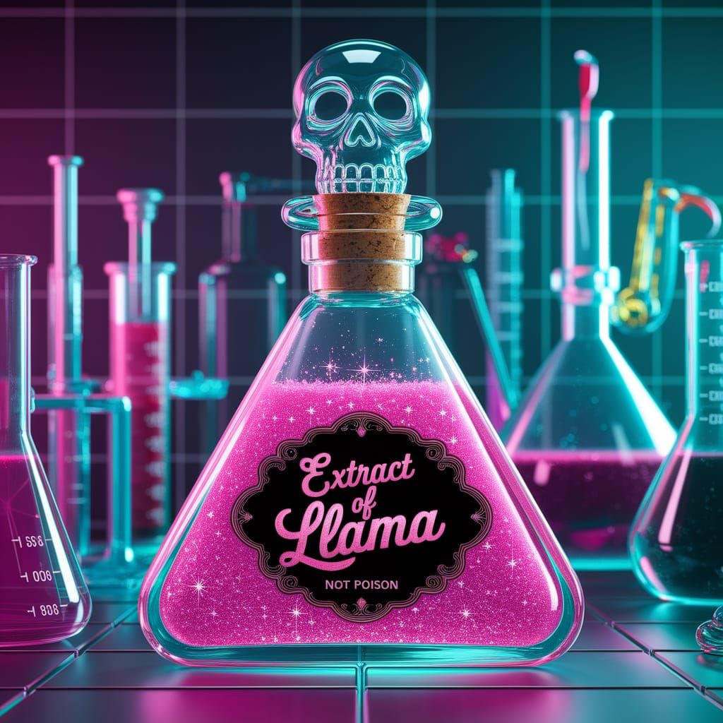Enchanted Llama Extract Bottle in Whimsical Laboratory Setti...