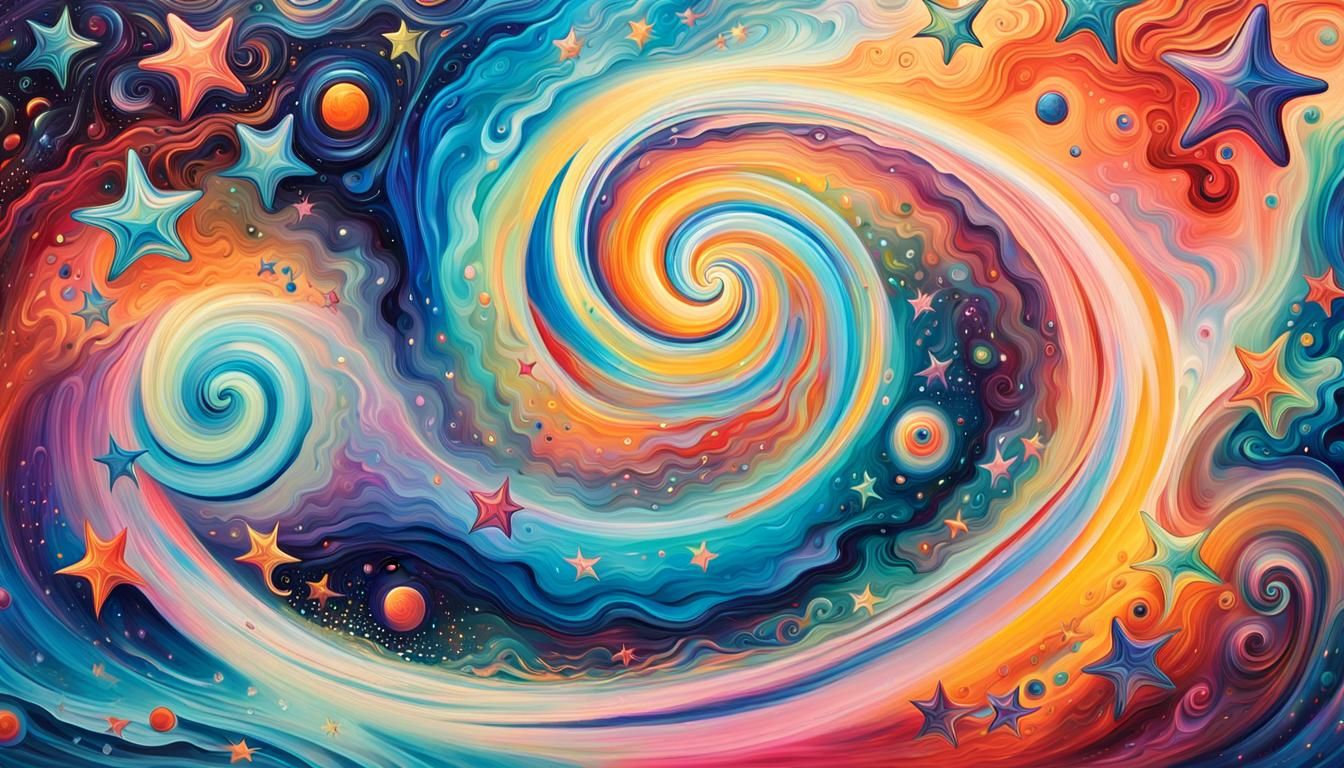 Cosmic Expressionism: Iridescent Stars and Energy Whirlpools