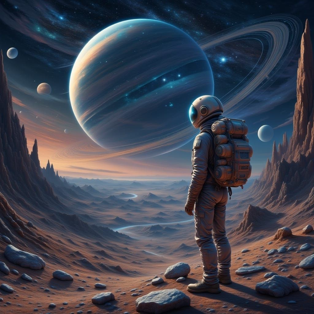 A solitary astronaut on an alien planet
