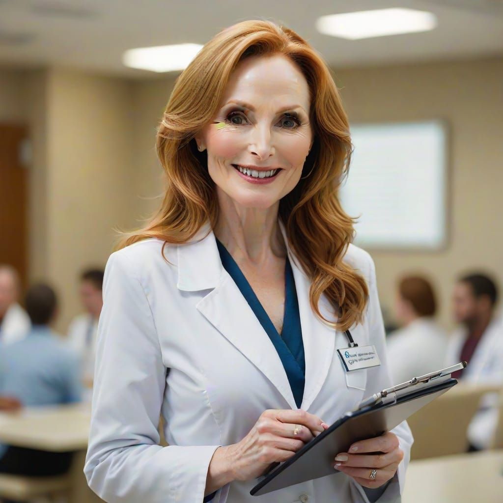 A Beautiful Doctor Smiles in a Hospital Waiting Room