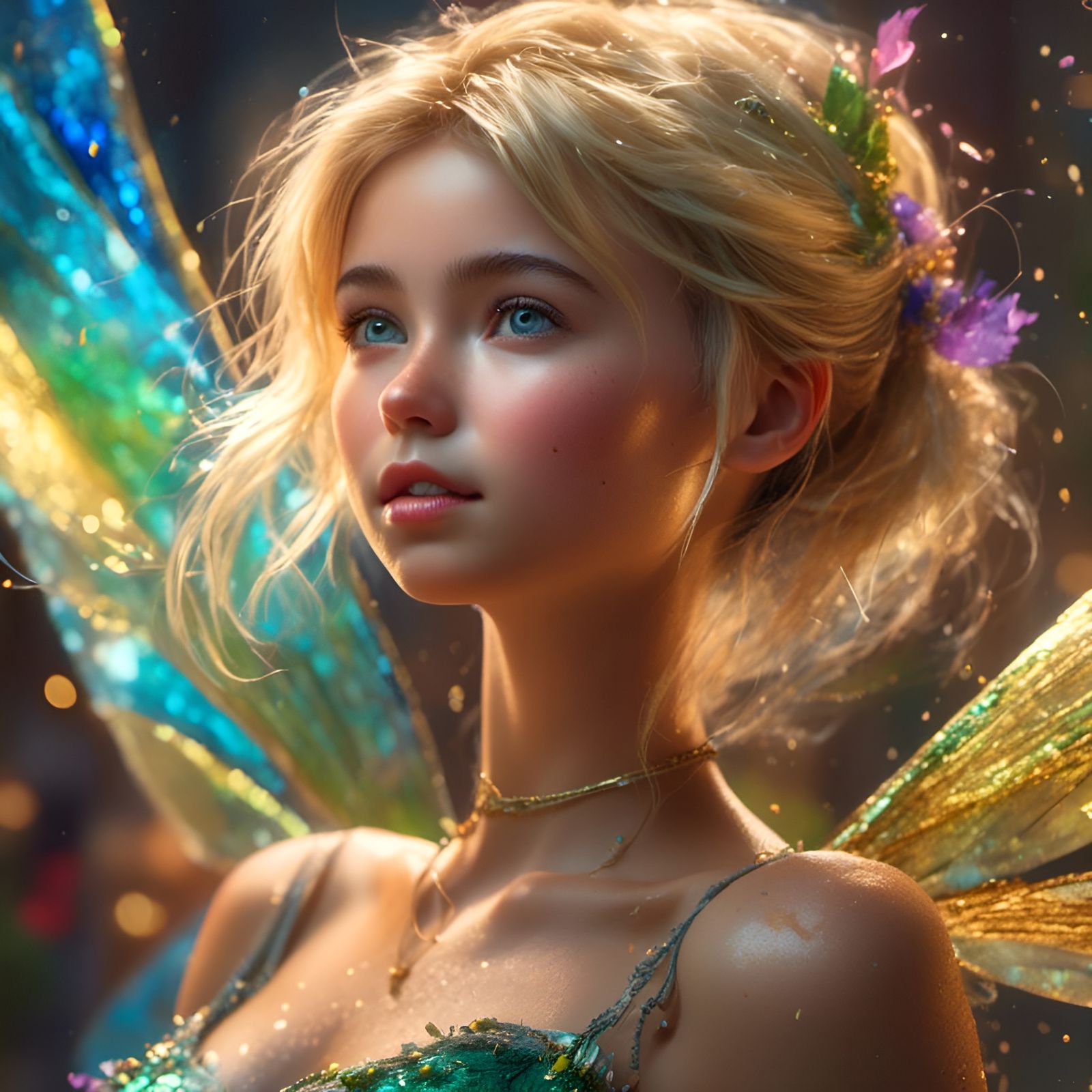 Hyperrealistic Tinkerbell Portrait with Vivid Color Depth