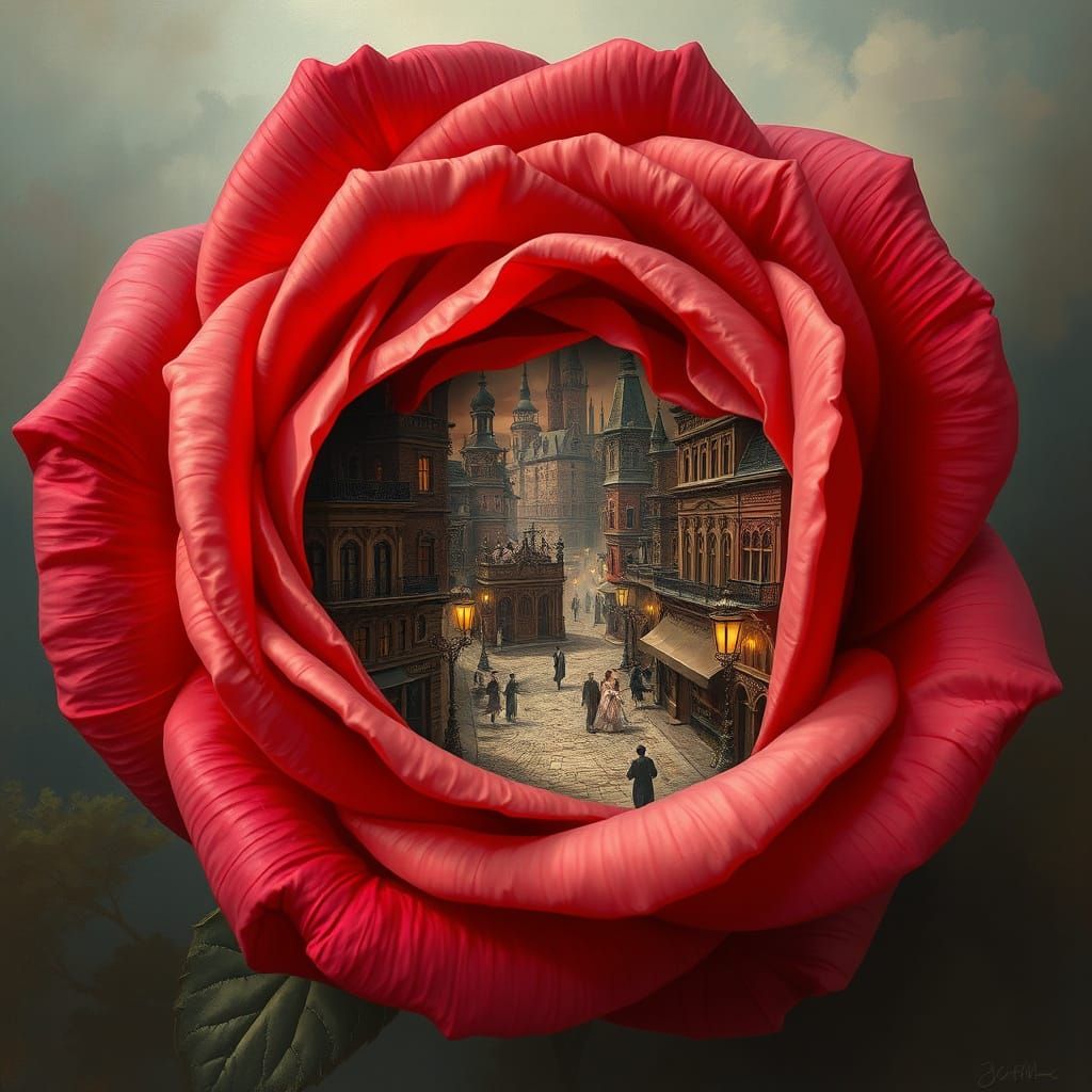 Mythical Victorian City Blooms Inside Rose Petals