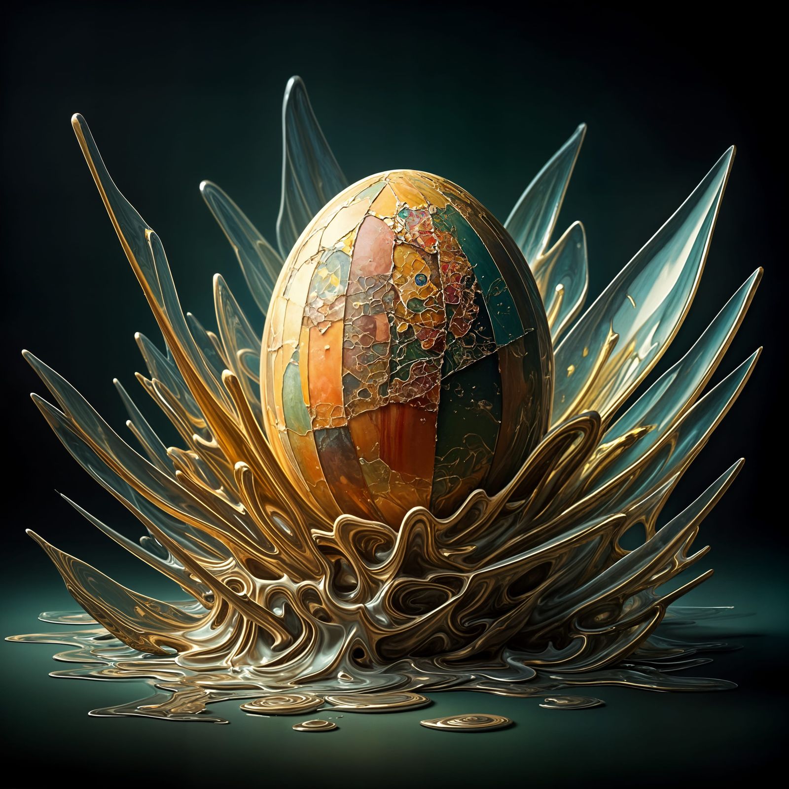 Surreal Abstract Easter Eggs in Opulent Oil Painting Style