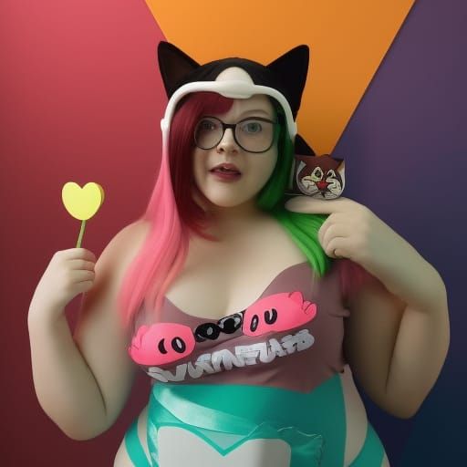 E-Girl Cat Cosplay Live Stream in Neon Gamer Room