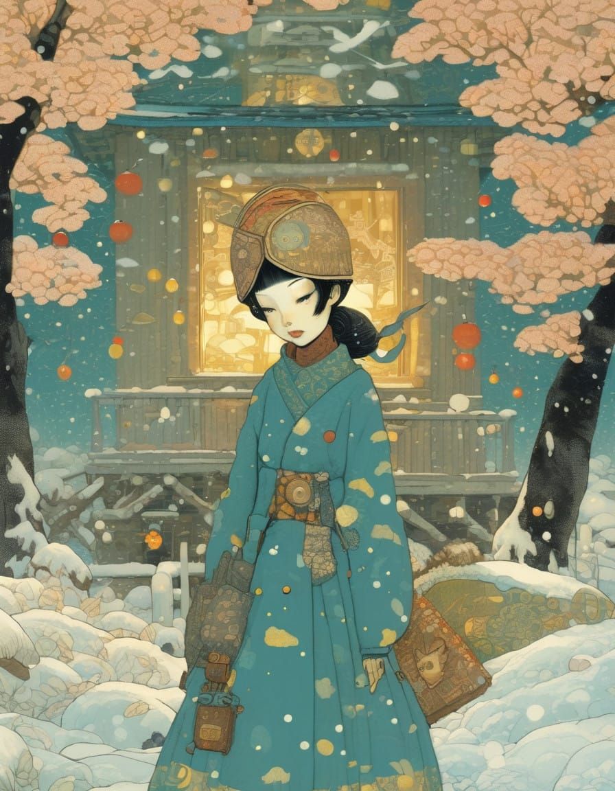 Surrealist Winter Scene in Vibrant Colors