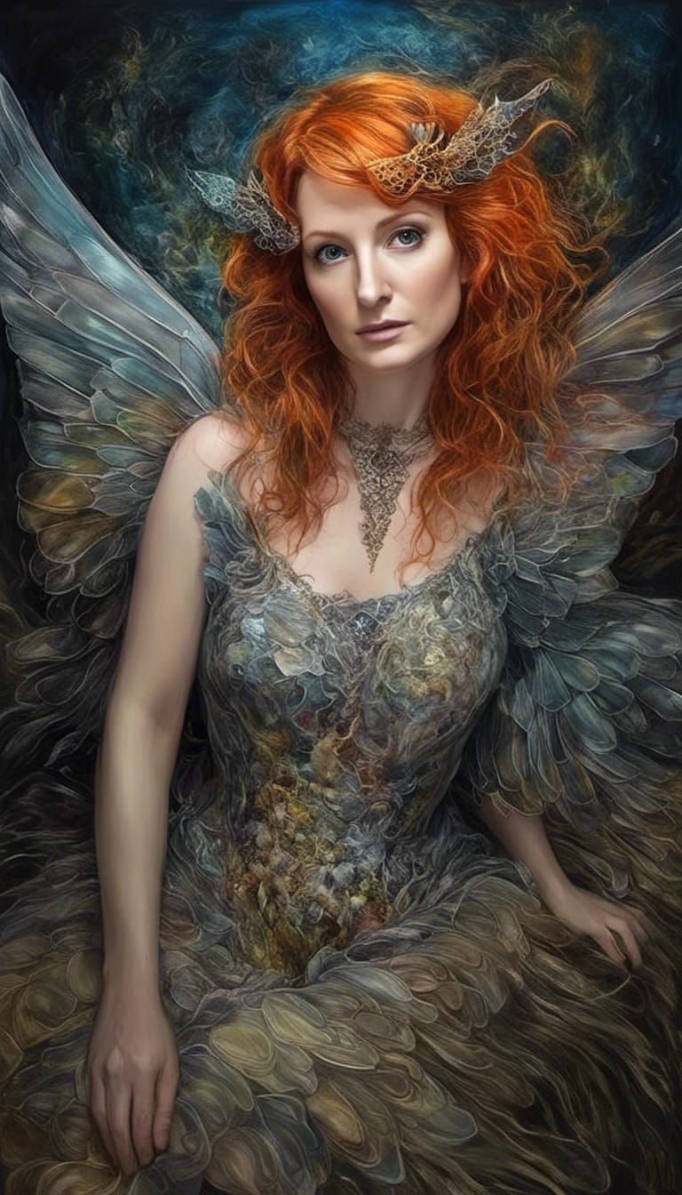 Ethereal Fairy with Iridescent Wings in Ink Flow Style