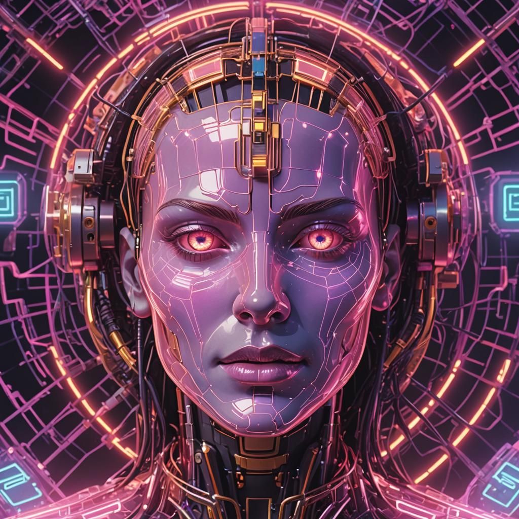 Holographic Cybernetic Overmind Matrix in Synthwave Style