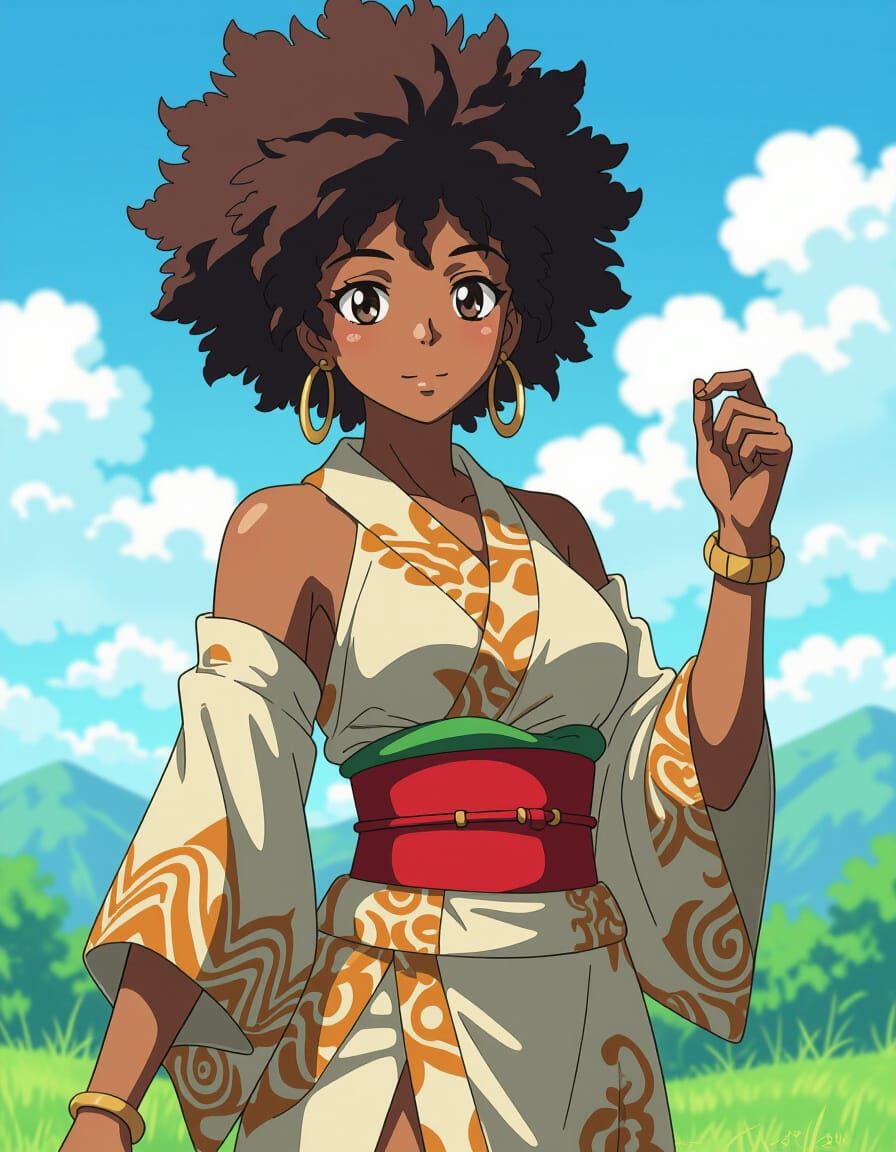 Afrocentric Anime Girl with Locs in Cinematic Style