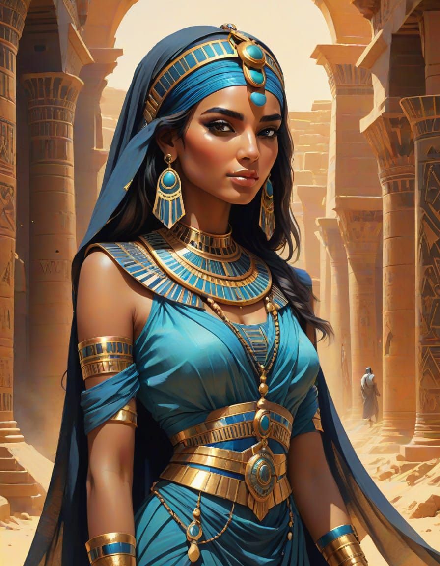 Elegant Egyptian Goddess in Whimsical Watercolor