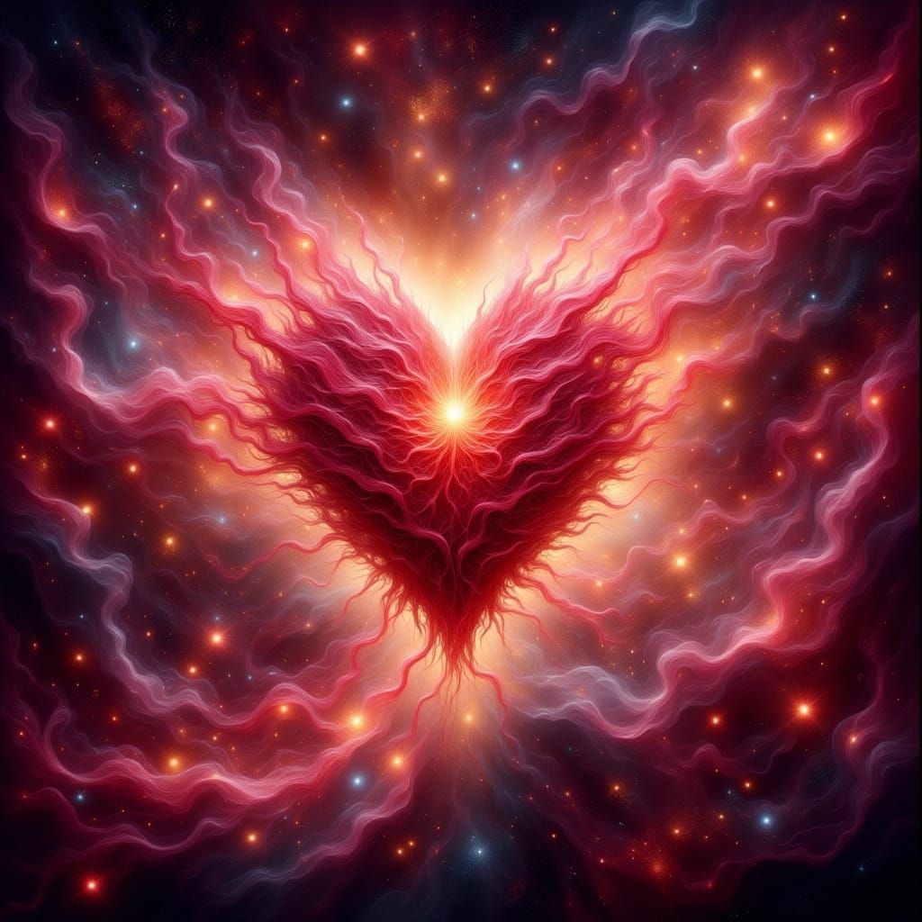 Surreal Heart Entity in Cosmic Dream Landscape