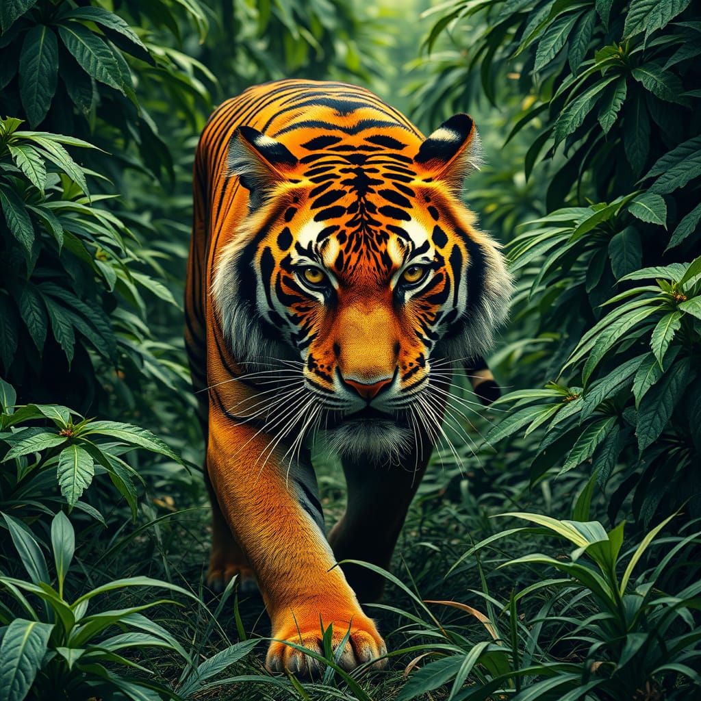 Vibrant Tiger Embarks on a Hyperrealistic Jungle Quest in Or...