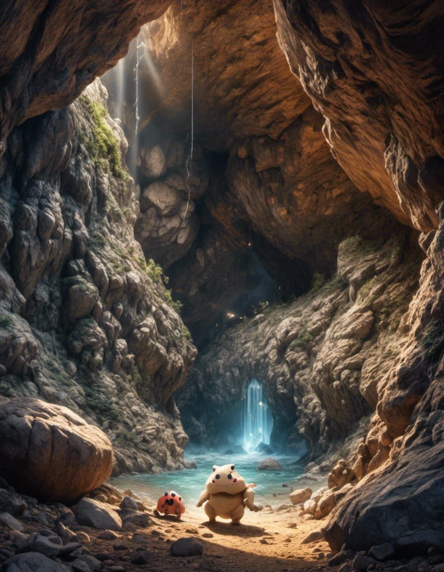 Hyperrealistic Geodude Pokemon Portrait in Cave