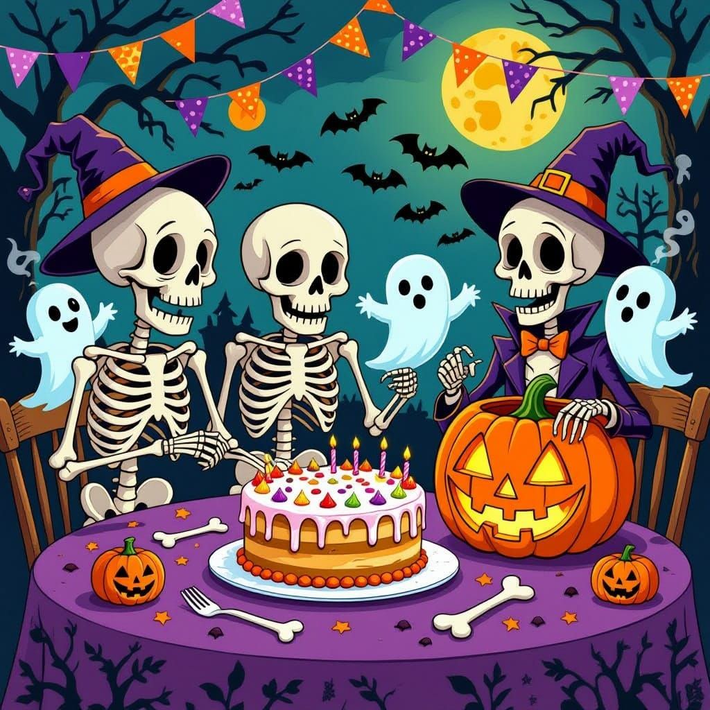 Whimsical Skeleton Birthday Party with Spooky Cartoon Style