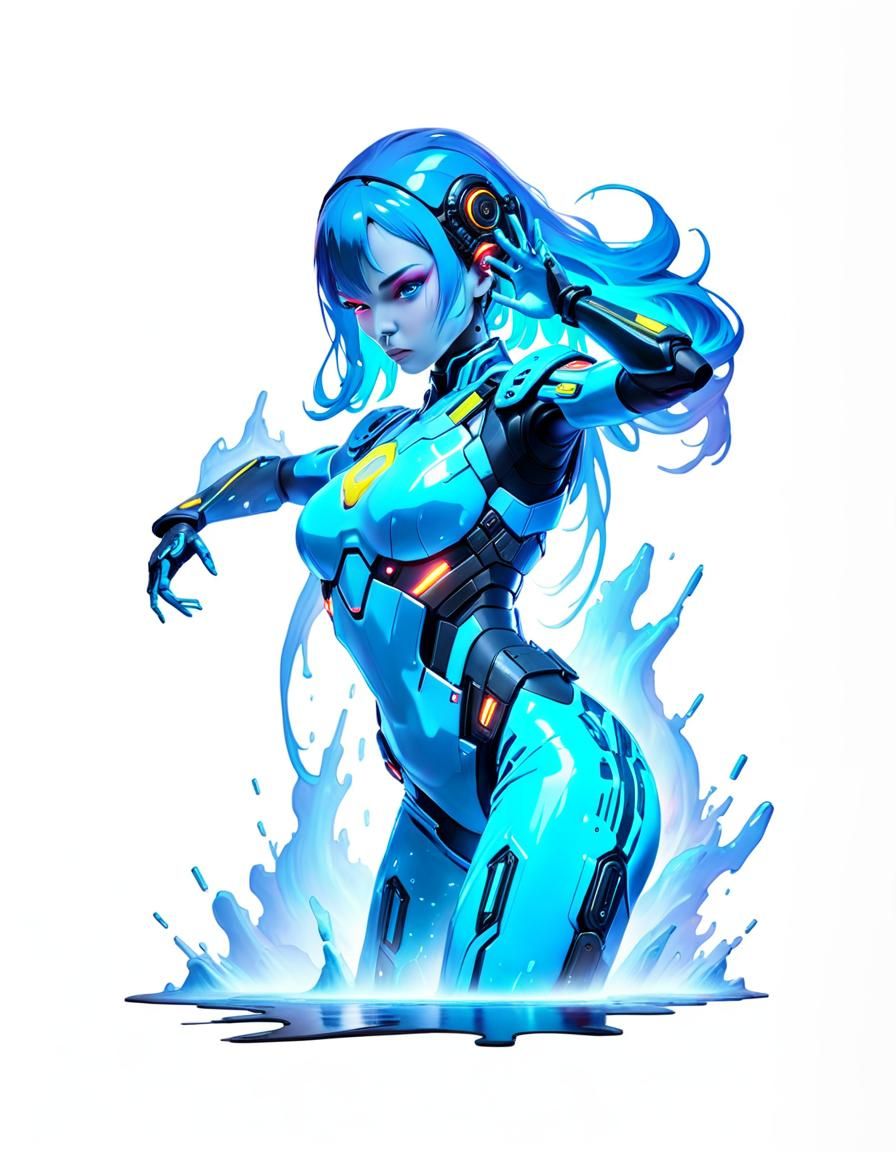 Cyberpunk Slime Girl in Neon Cityscape