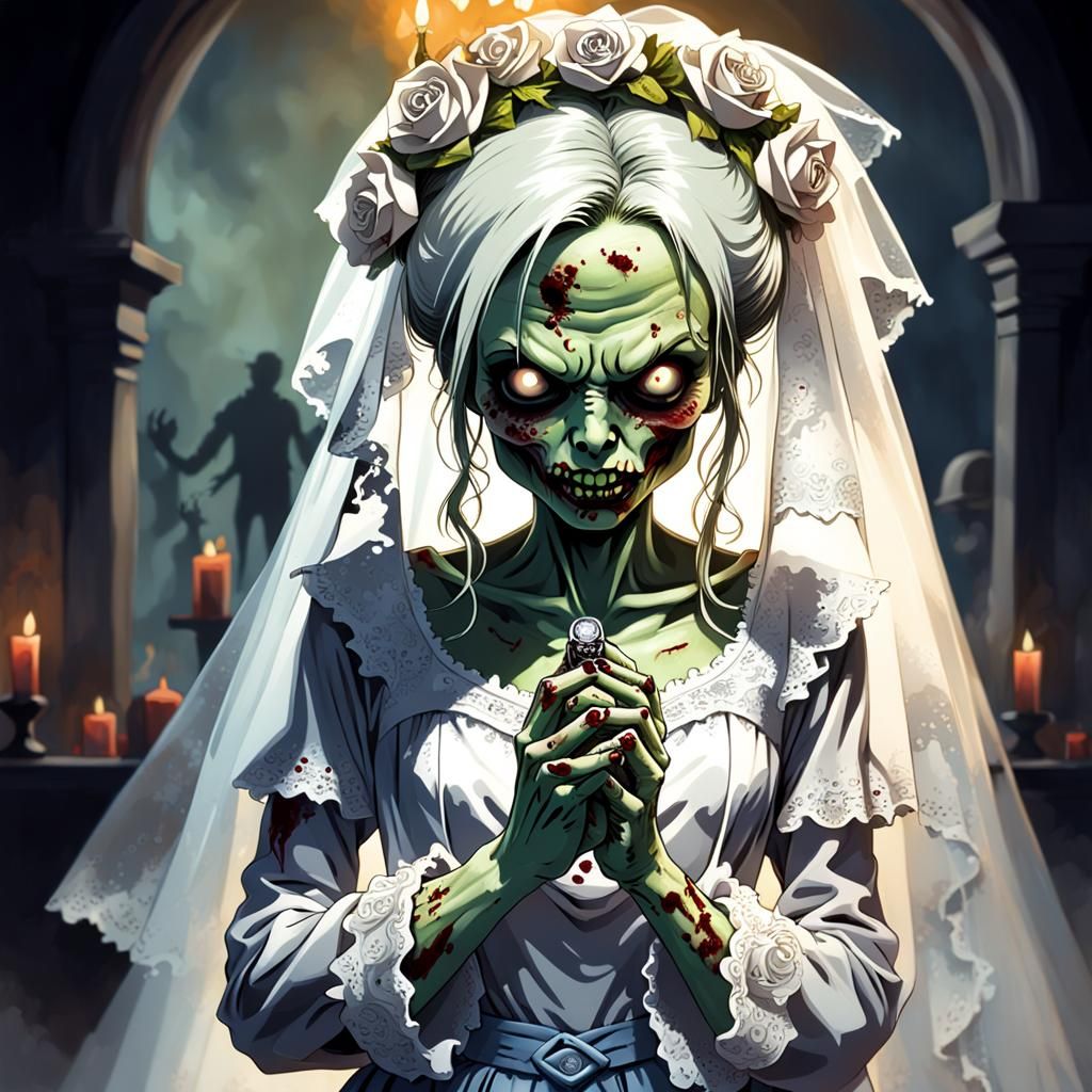 Sinister Zombie Bride Engagement Ring Portrait