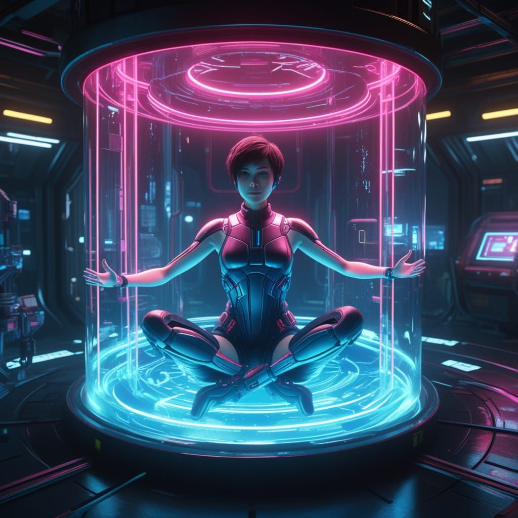 Cyberpunk Woman in Healing Tank: 3D Game Cinematic