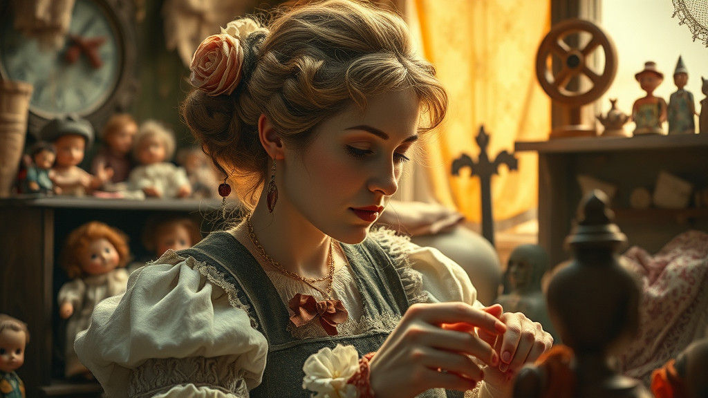 Victorian Dollmaker Portrait with Antique Toys