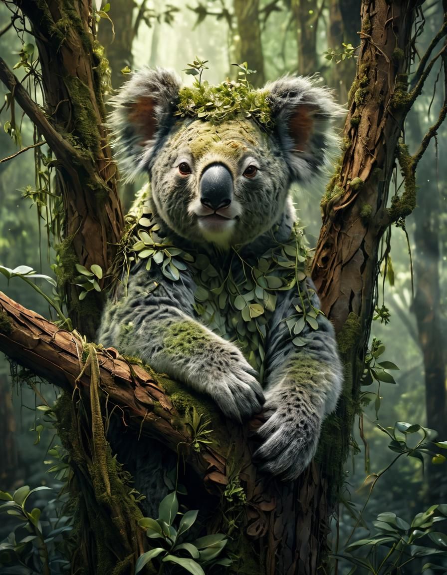 Eucalyptus Koala Deity in a Harmonious Kingdom