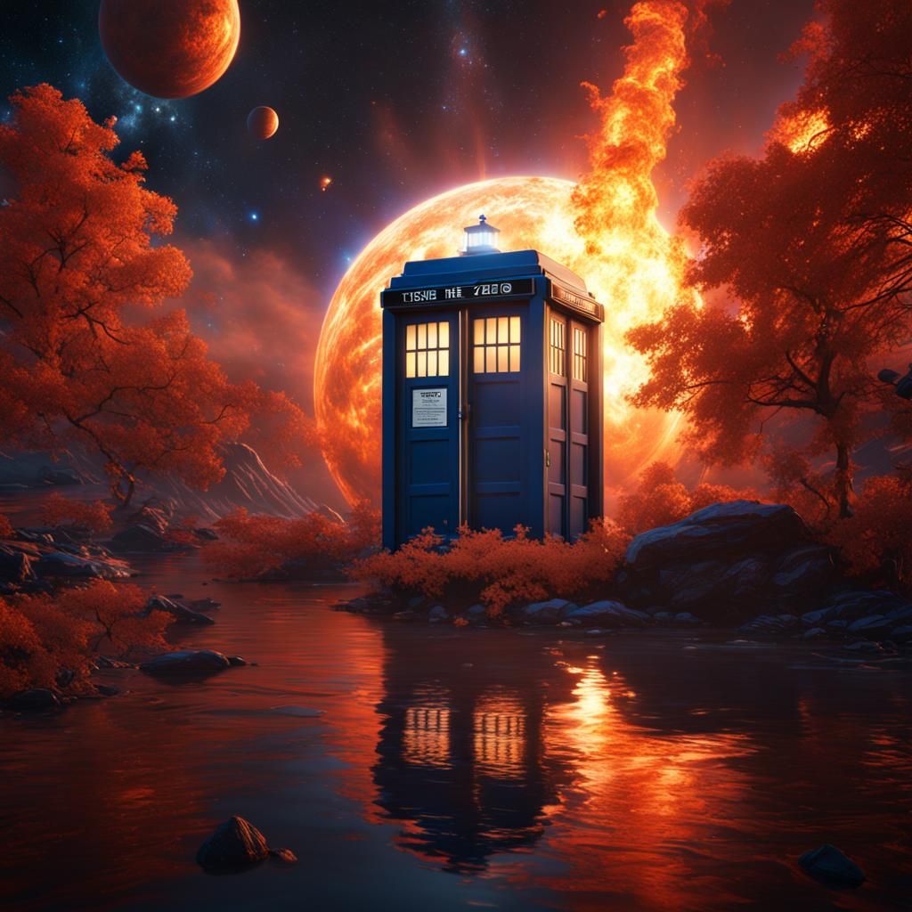 TARDIS as Fiery Descent Matte Painting