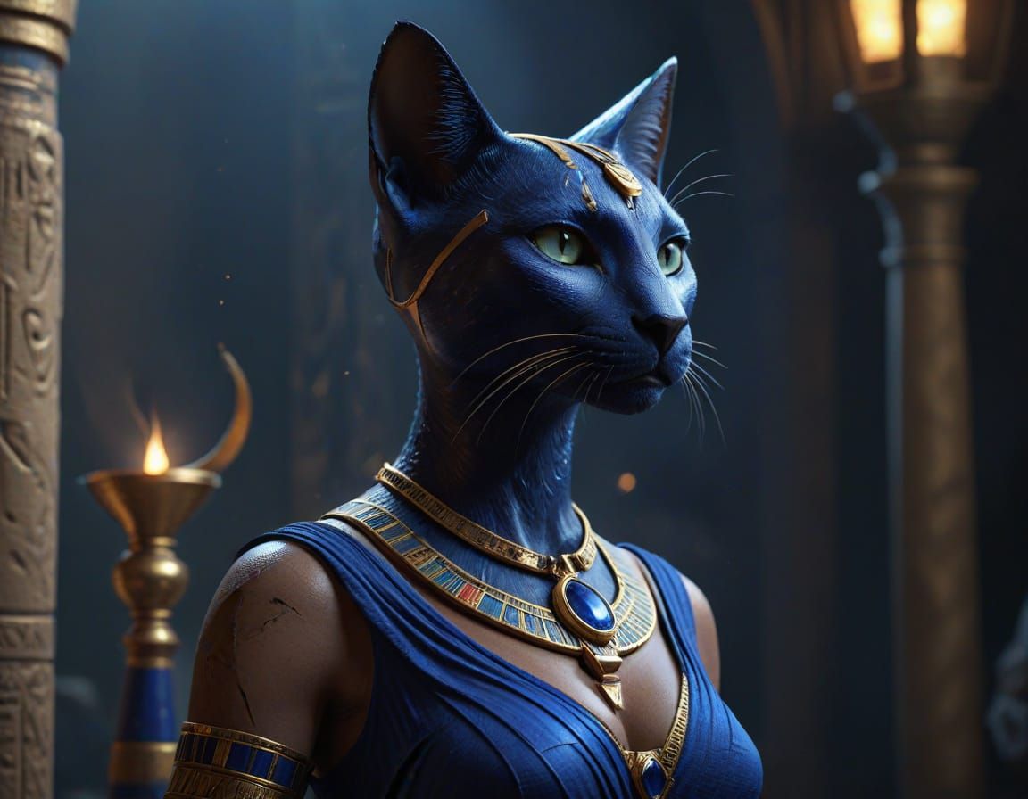 Egyptian Goddess Bastet in Dark Fantasy Concept Art