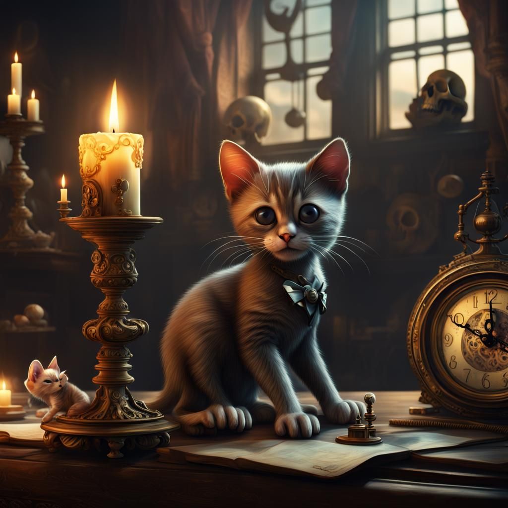 Surreal Kitten and Mickey Mouse Still Life