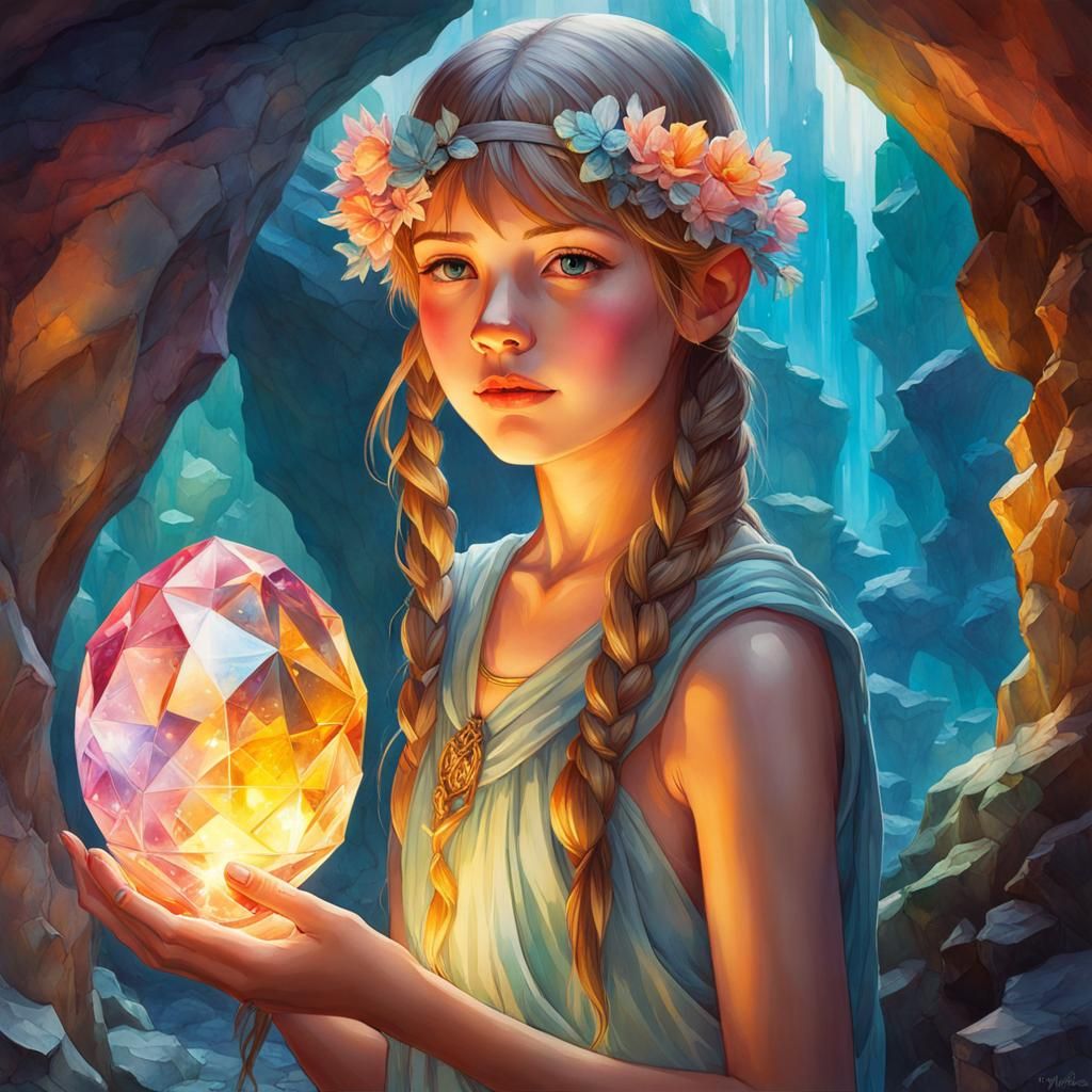 Crystal Fairy in Crystal Cavern Watercolor
