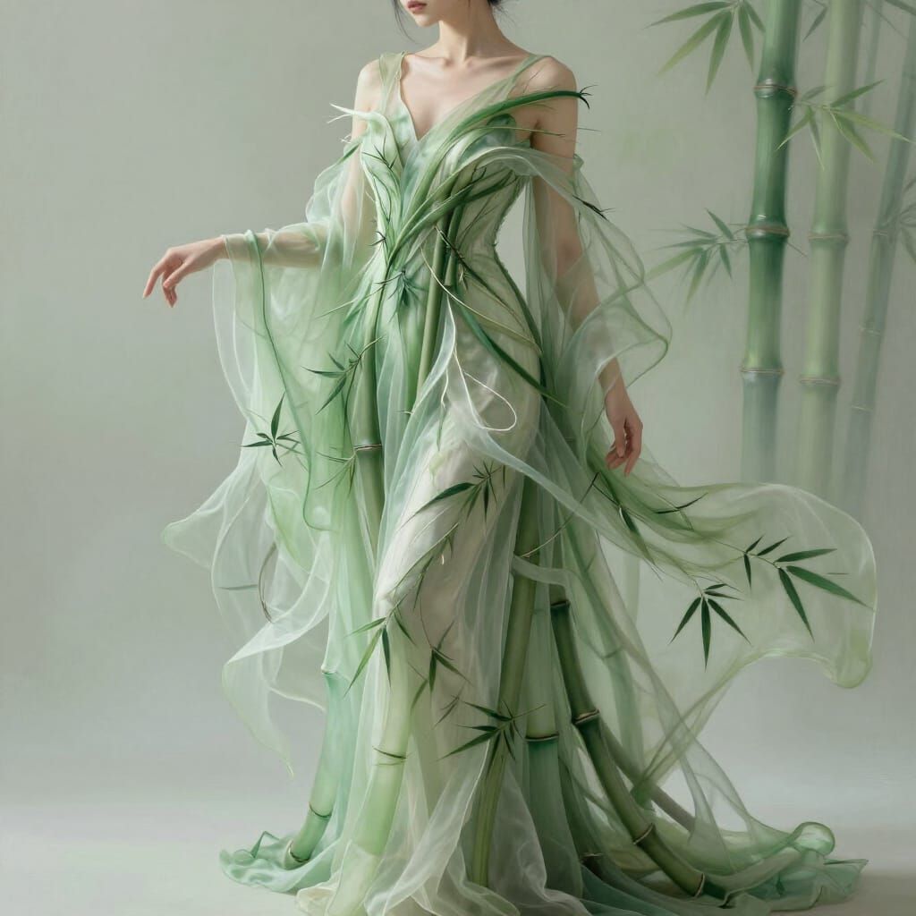 Woman in Bamboo-Inspired Gown