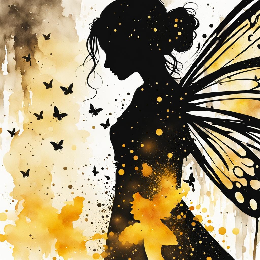 Dark Alley Silhouette with Golden Fireflies