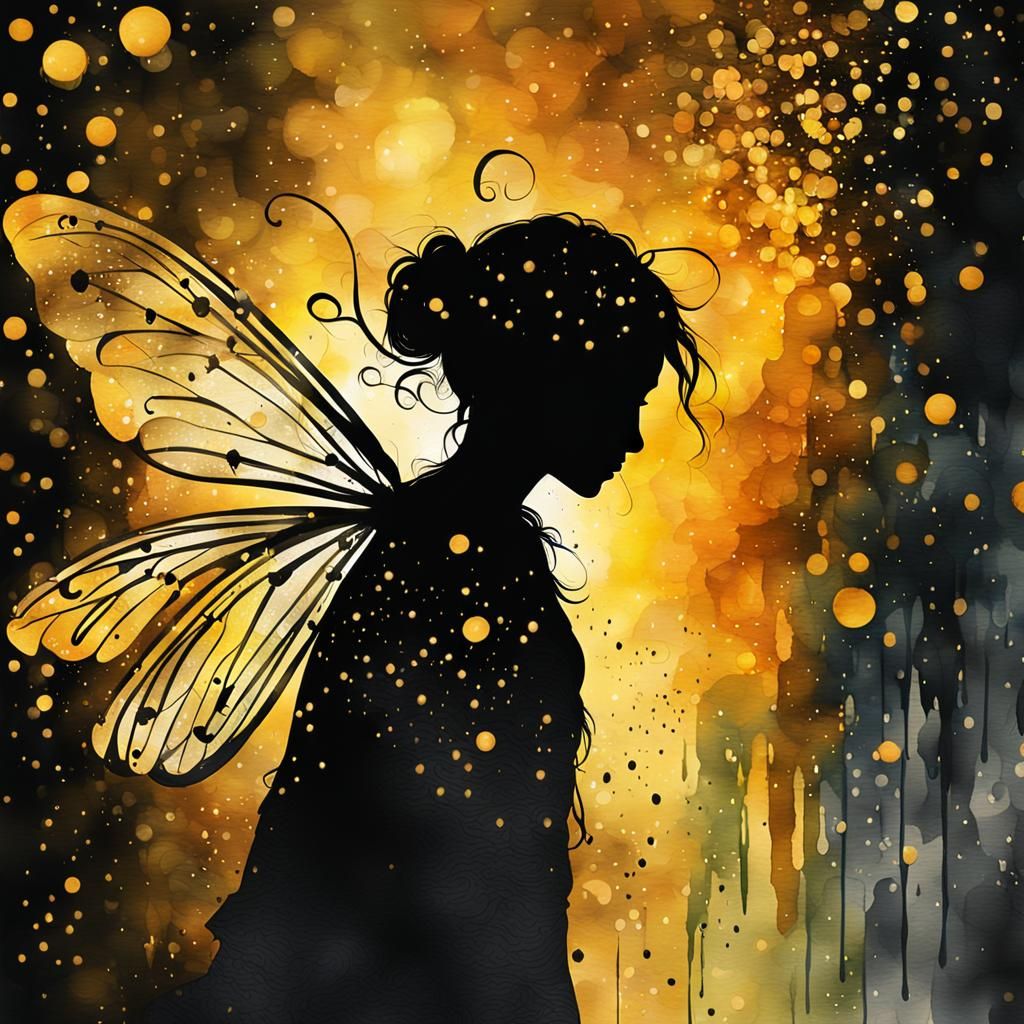 Silhouette in Alleyway with Golden Fireflies