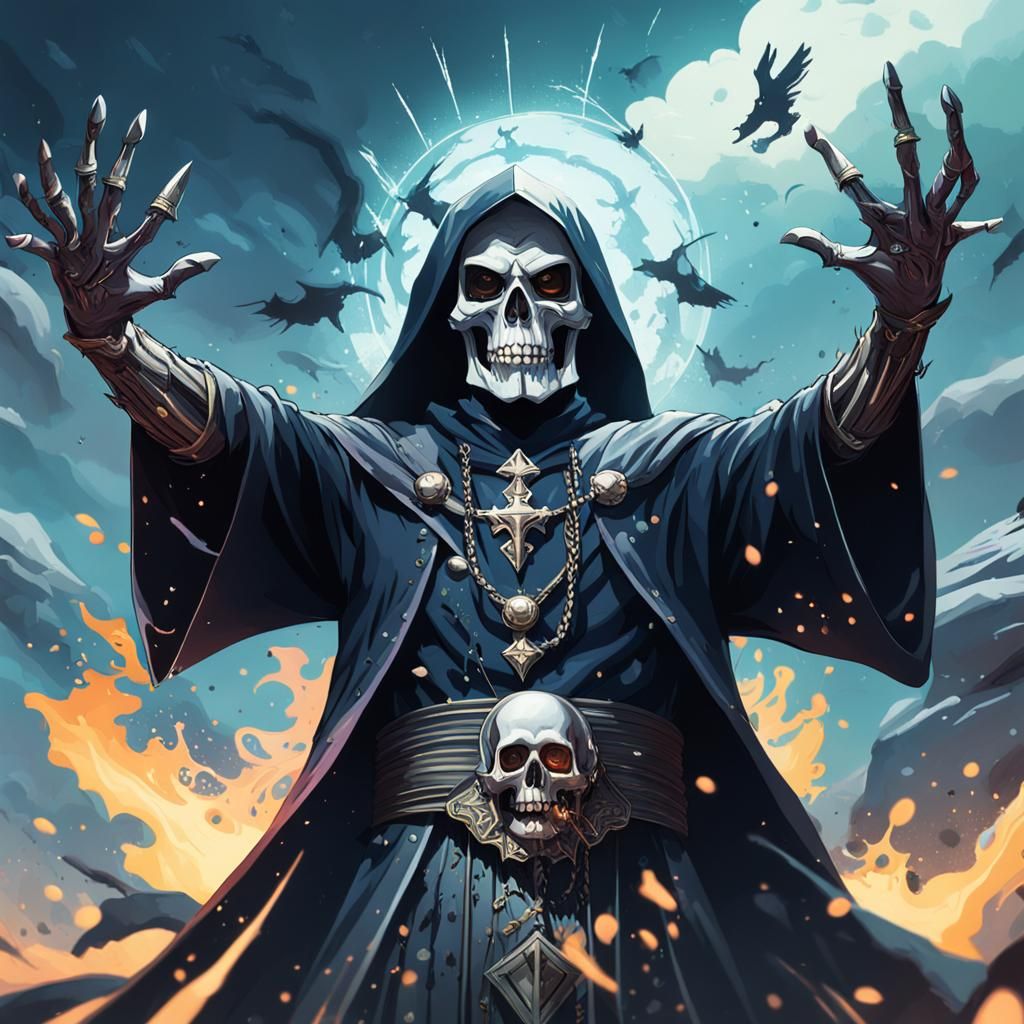 Evil Skull Priest in Dark Robes