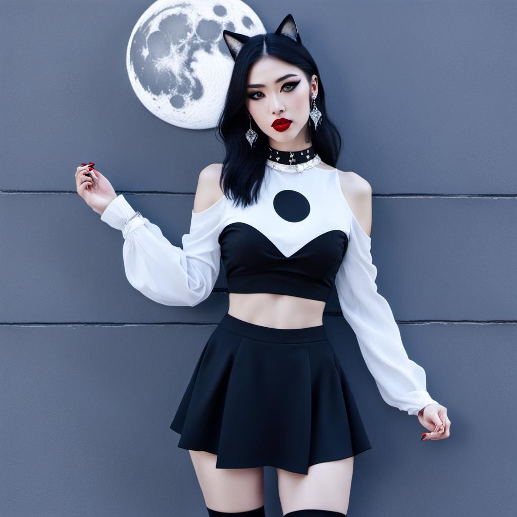 Hyperrealistic Diana, Moon Goddess in Silver and Black