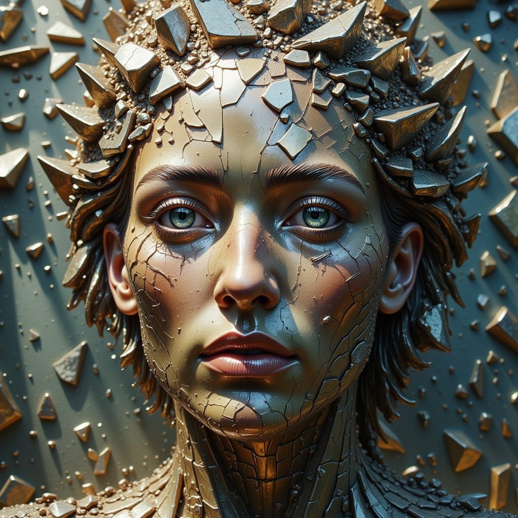 Face Crumbling into Fragments in Surreal Style