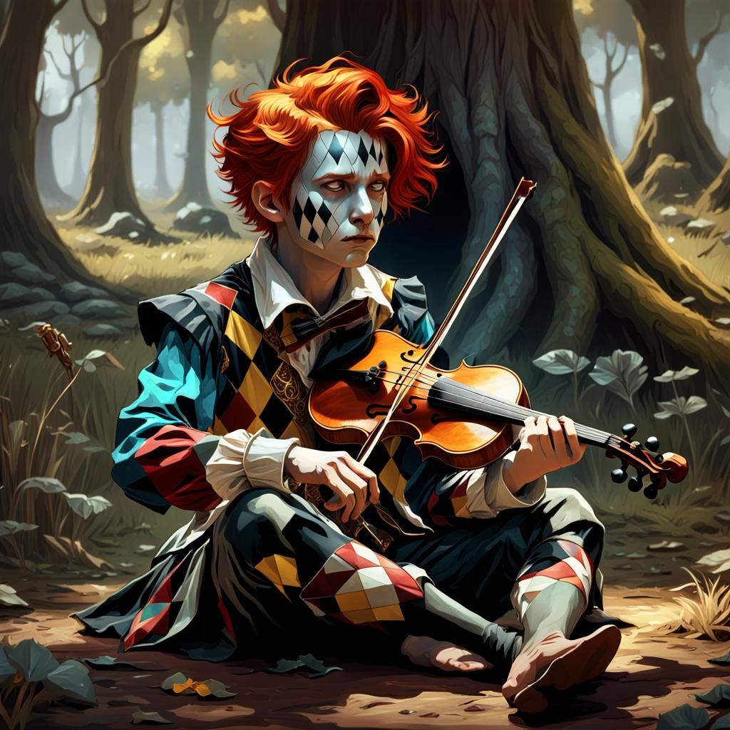 Redhead Boy in Harlequin Costume with Violin