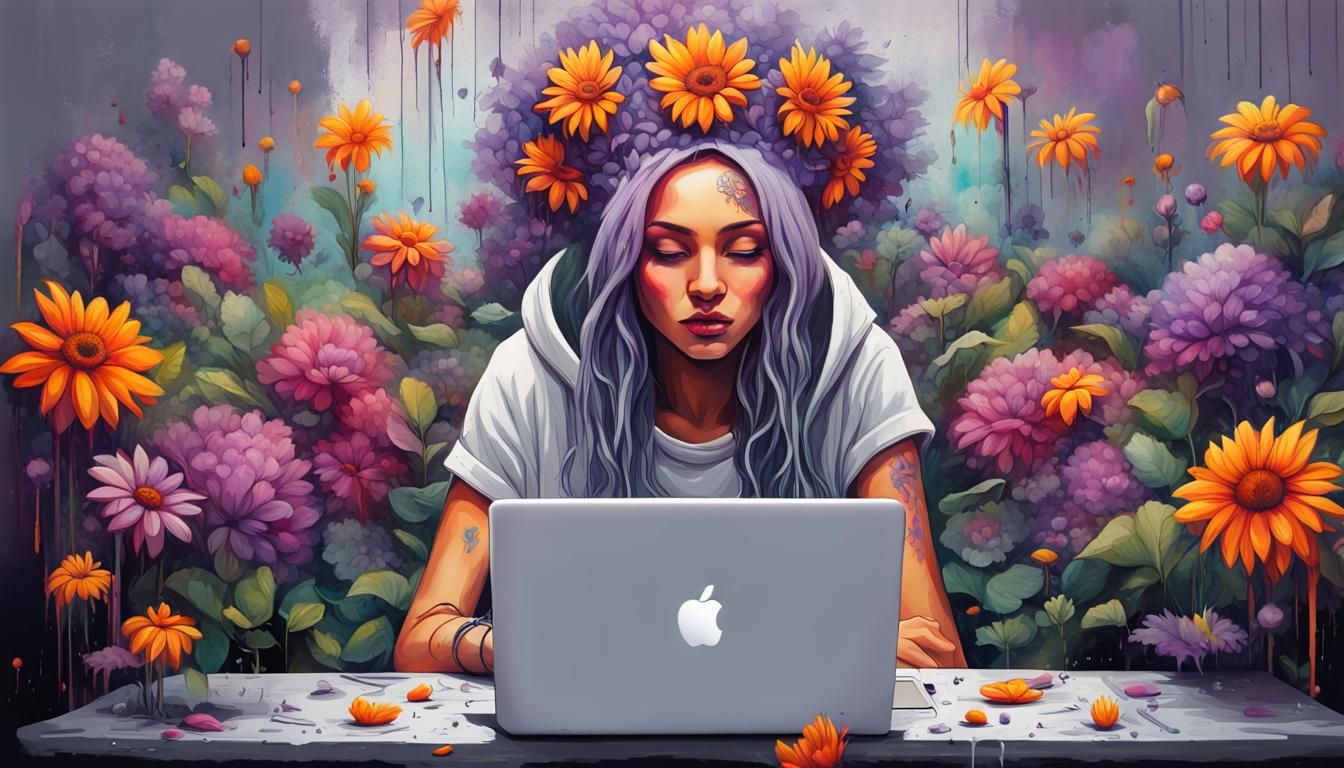 Flower Goddess Coding in a Graffiti Art Style