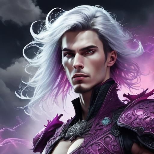 Magenta Horned Monster Portrait in Art Nouveau Style