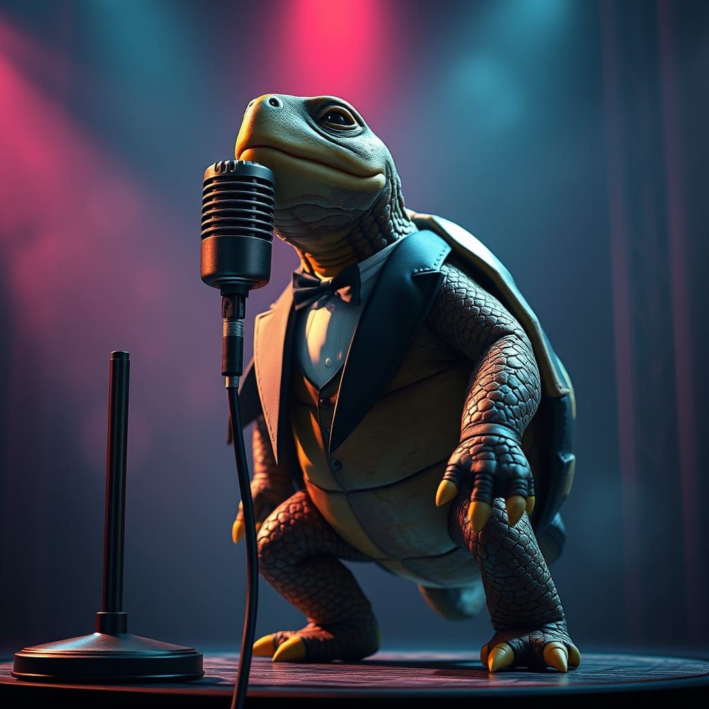 Turtle Singer in Tuxedo: Detailed Matte Painting