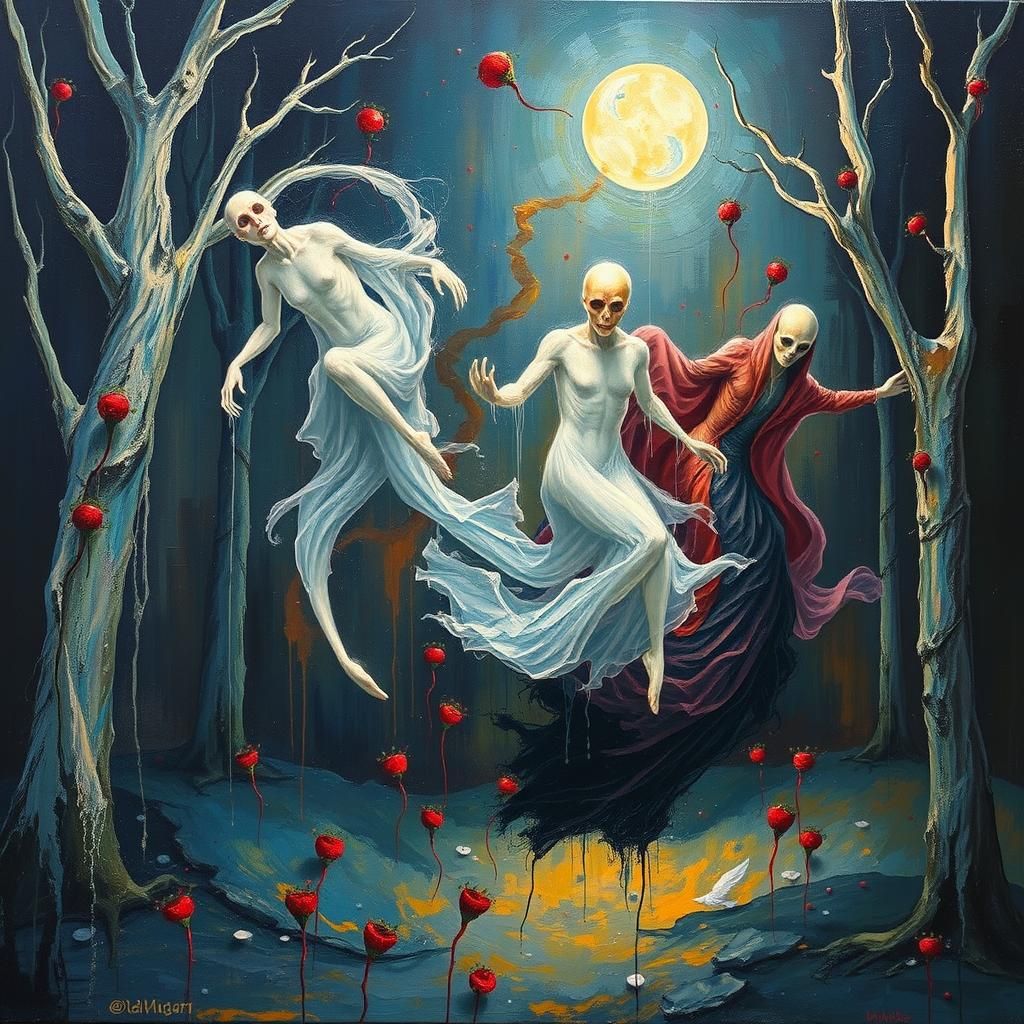 Surreal Ghostly Figures in Sylvan Landscape