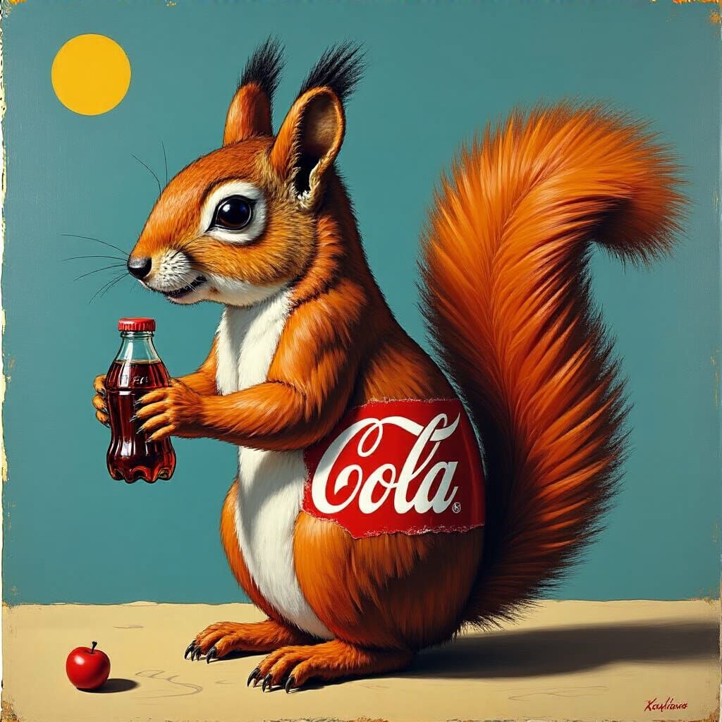 Squirrel Made of Coca Cola Elements in Suprematist Style
