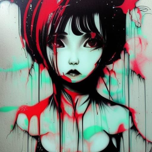 Disturbing Gothic Horror Girl in Graffiti Art Style