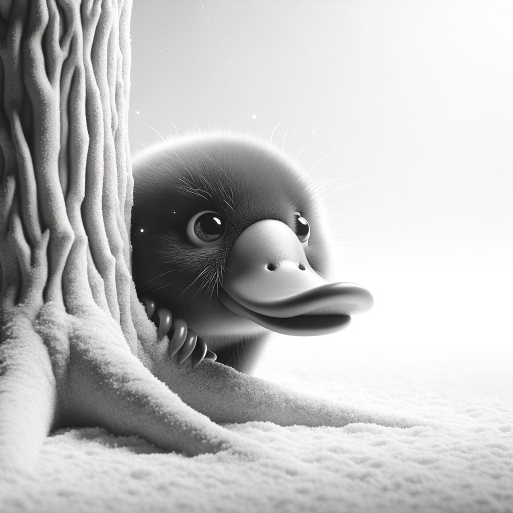 Platypus Peek-a-Boo: Monochrome Studio Photograph