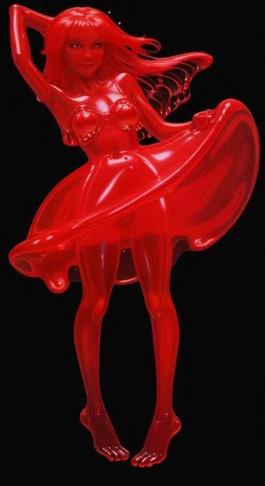 Glowing Red Slime Girl in Dark Room
