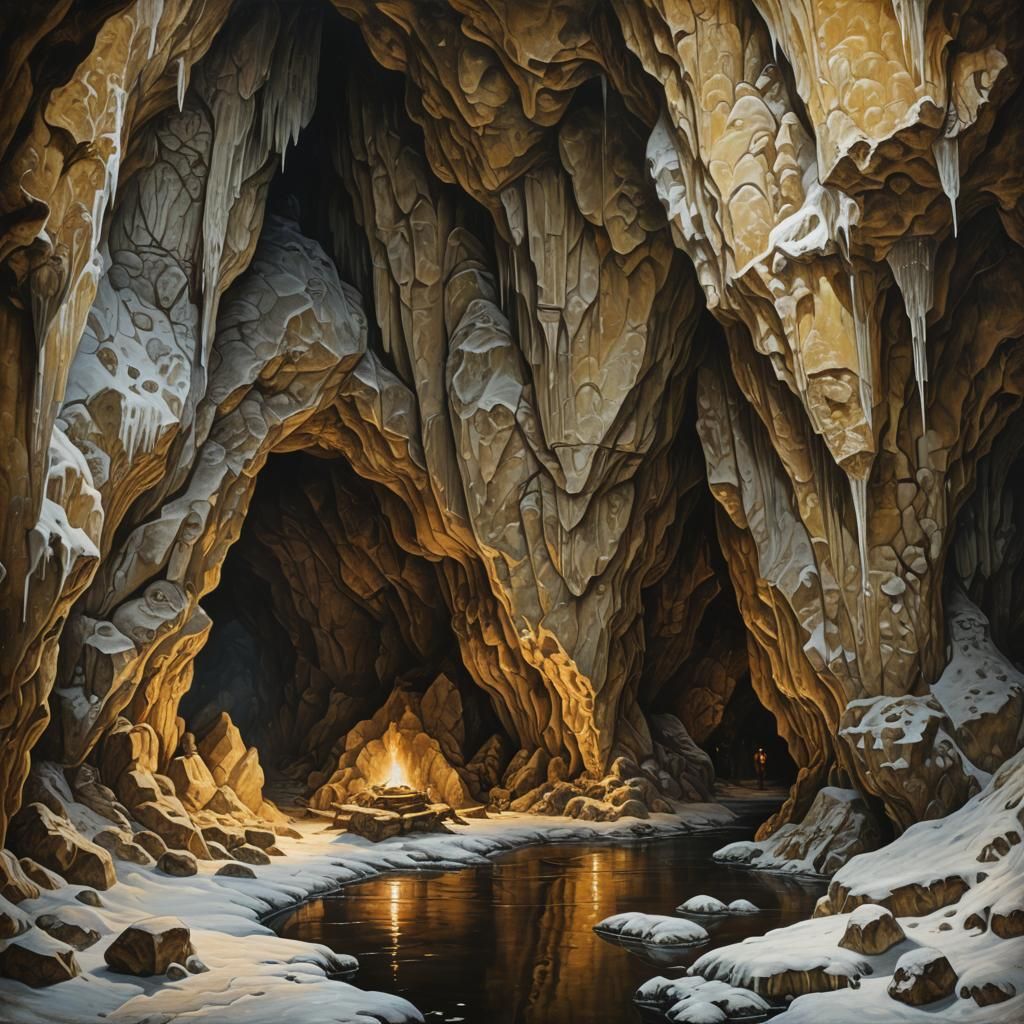 Kungur Ice Cave in Netherlandish Realism Style