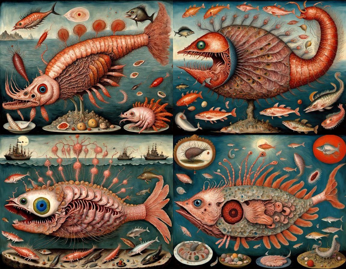 Surreal Hybrid Sea Creature with Pulsing Brain and Meaty Blu...