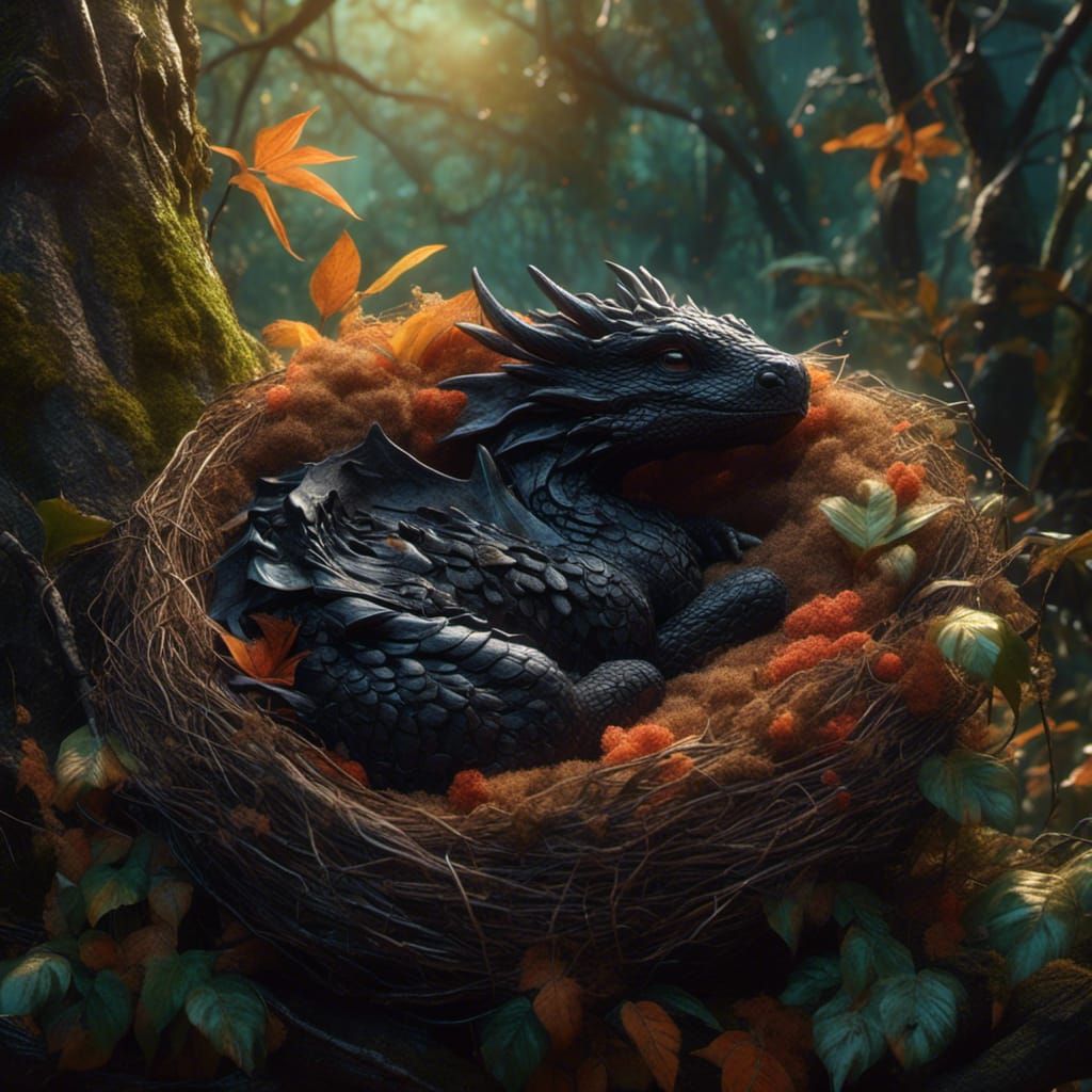 <lora:SuperHyperrealism:1.0> beautiful baby black dragon sle...