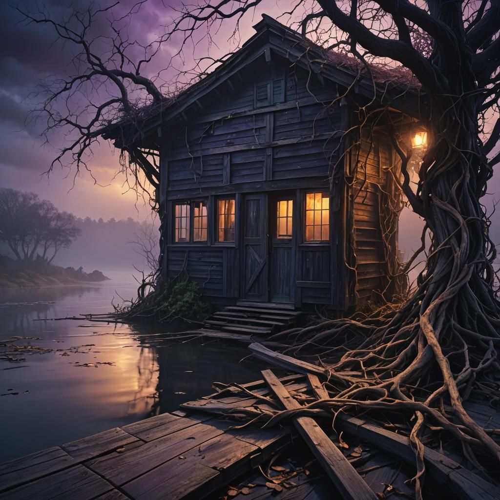 Stormy Night: Abandoned Boathouse in Cinematic Lighting